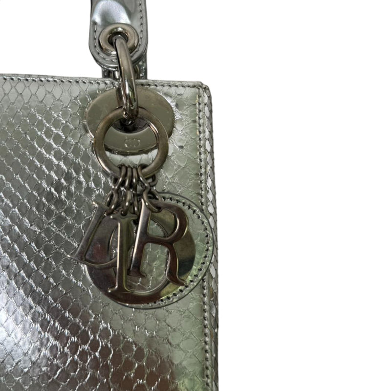 Lady Dior Mini Metallic Python Silver SHW