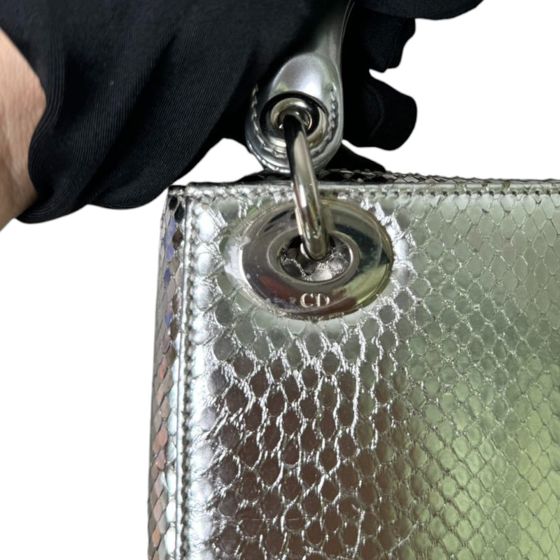 Lady Dior Mini Metallic Python Silver SHW