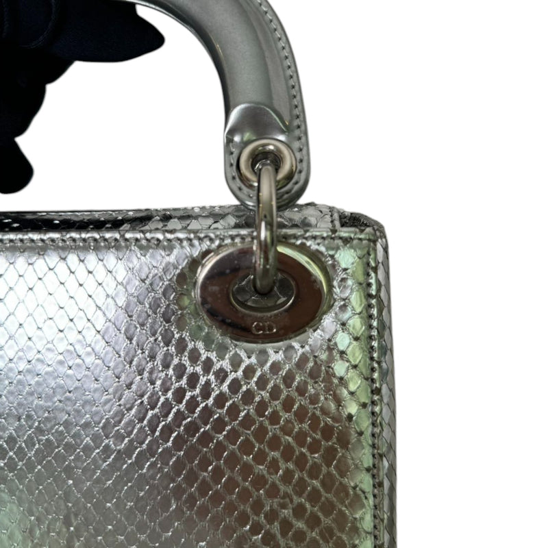 Lady Dior Mini Metallic Python Silver SHW