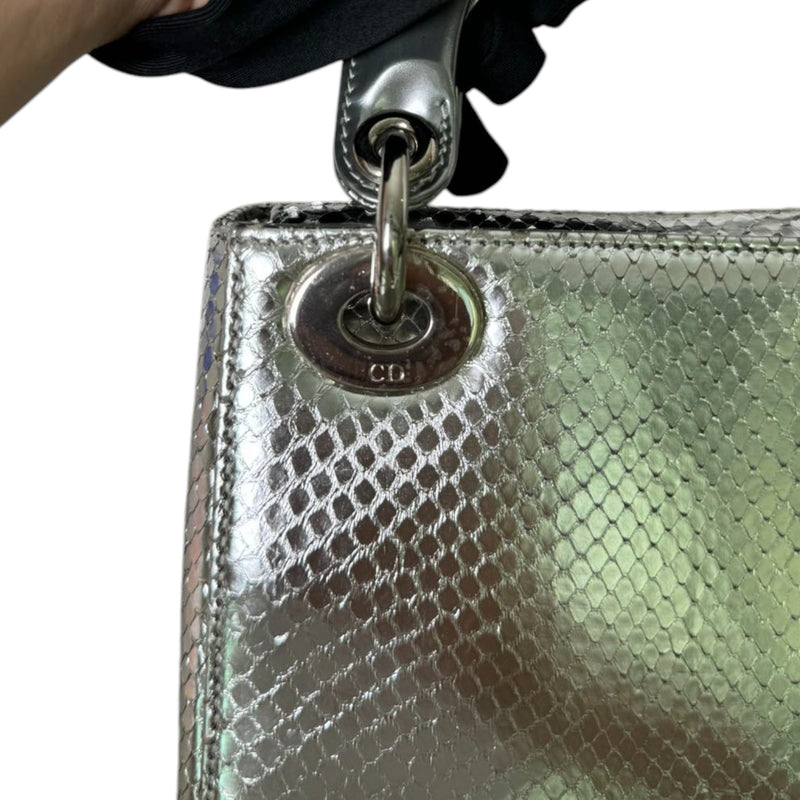 Lady Dior Mini Metallic Python Silver SHW