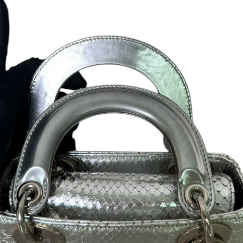 Lady Dior Mini Metallic Python Silver SHW