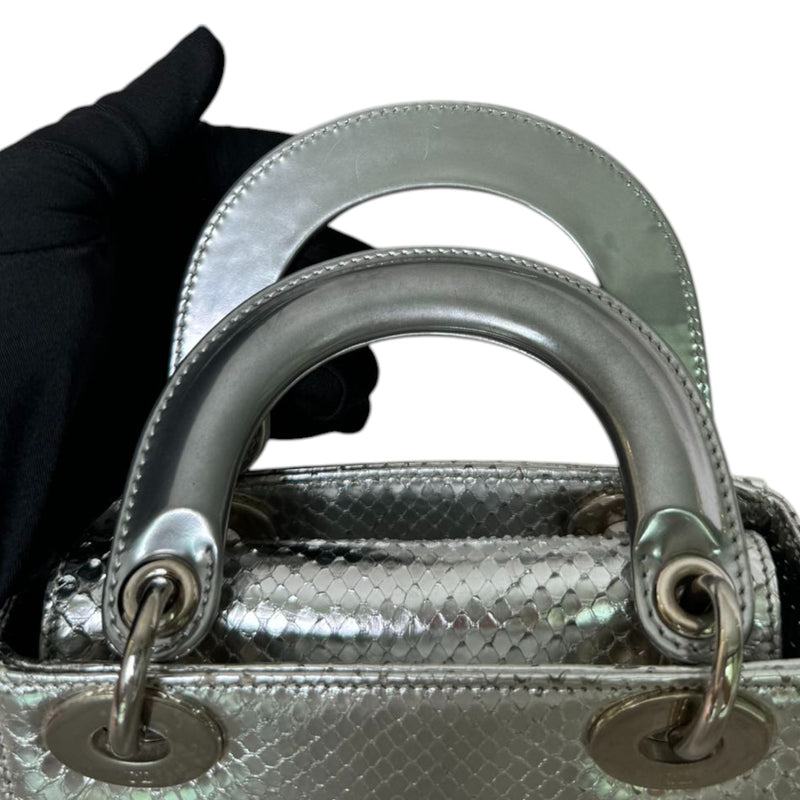 Lady Dior Mini Metallic Python Silver SHW