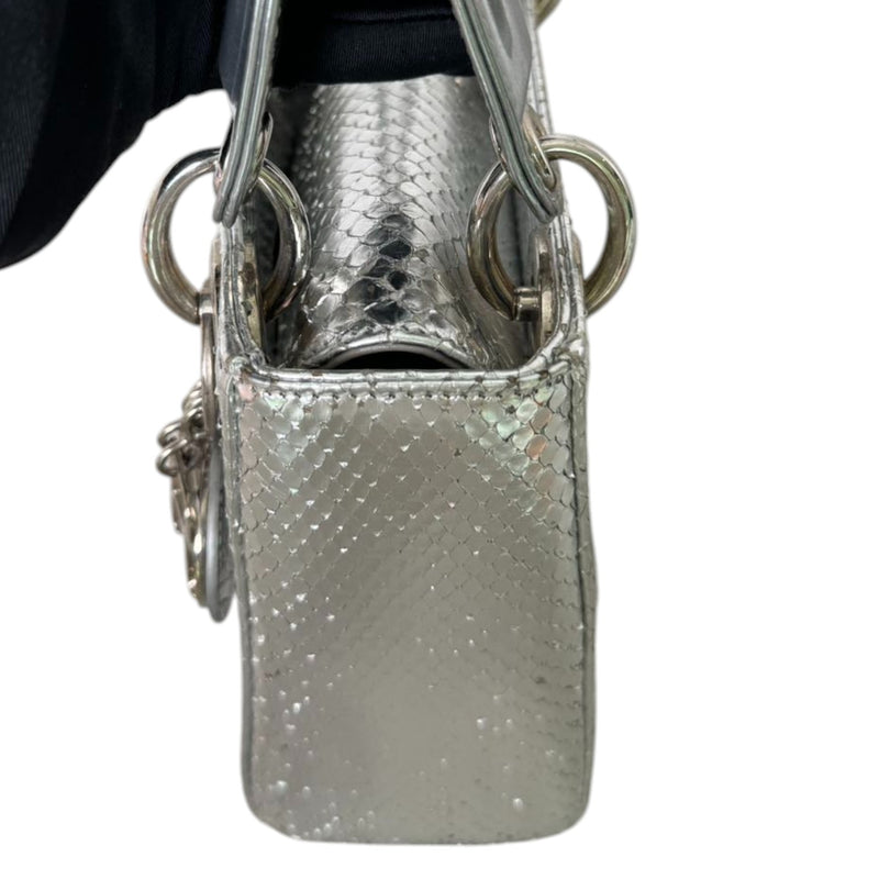 Lady Dior Mini Metallic Python Silver SHW