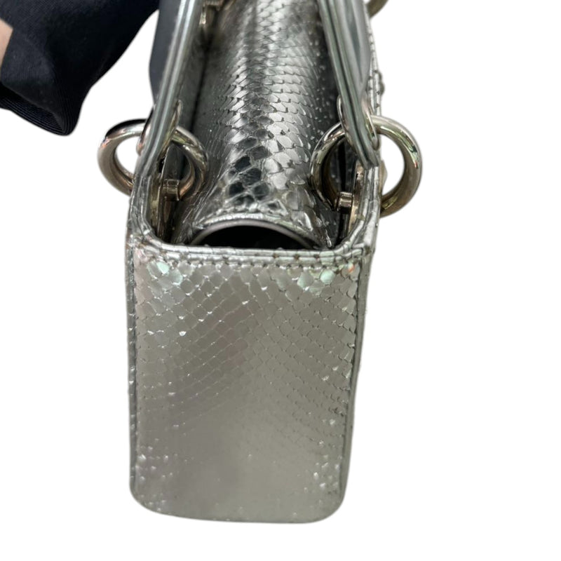 Lady Dior Mini Metallic Python Silver SHW