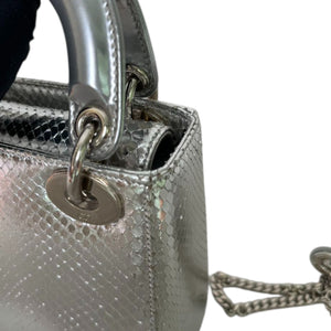 Lady Dior Mini Metallic Python Silver SHW