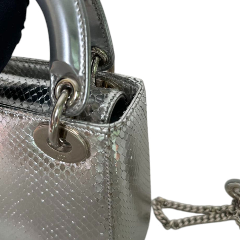 Lady Dior Mini Metallic Python Silver SHW