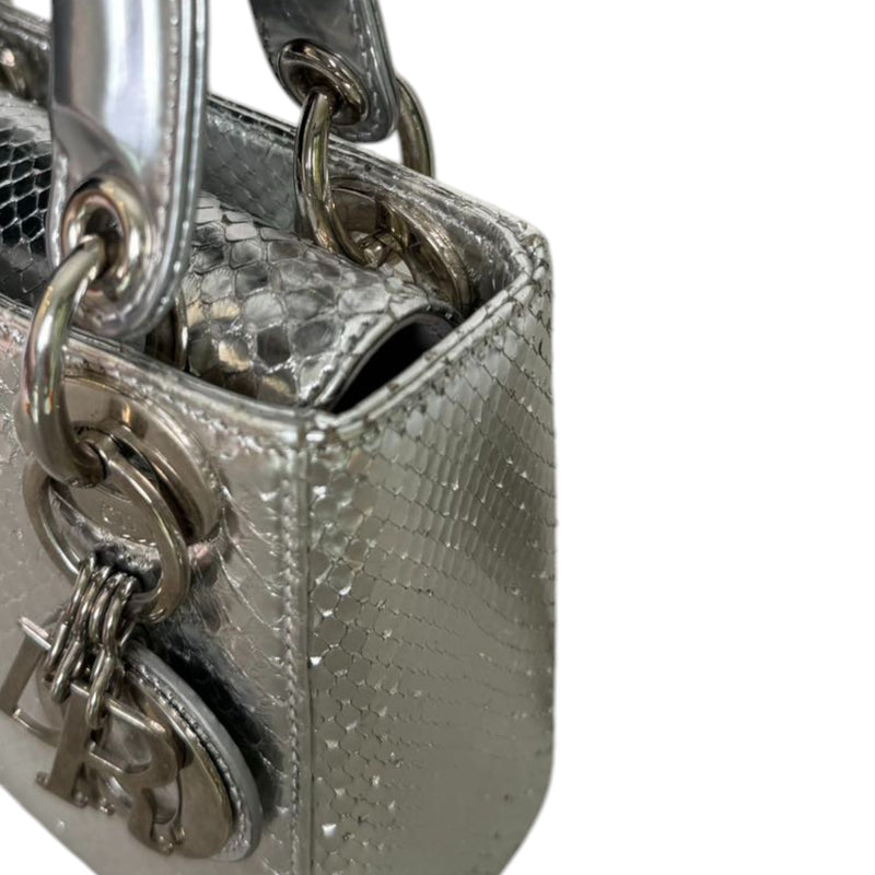 Lady Dior Mini Metallic Python Silver SHW