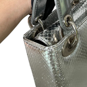 Lady Dior Mini Metallic Python Silver SHW