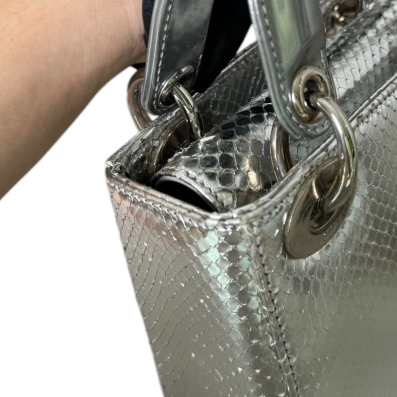 Lady Dior Mini Metallic Python Silver SHW