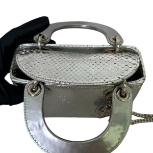 Lady Dior Mini Metallic Python Silver SHW