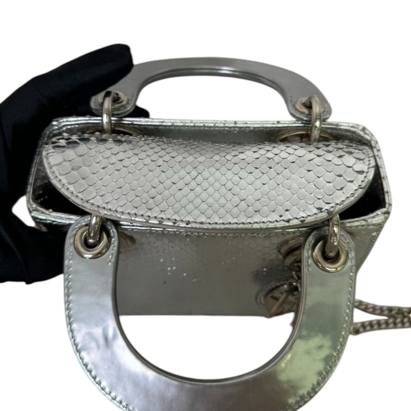 Lady Dior Mini Metallic Python Silver SHW