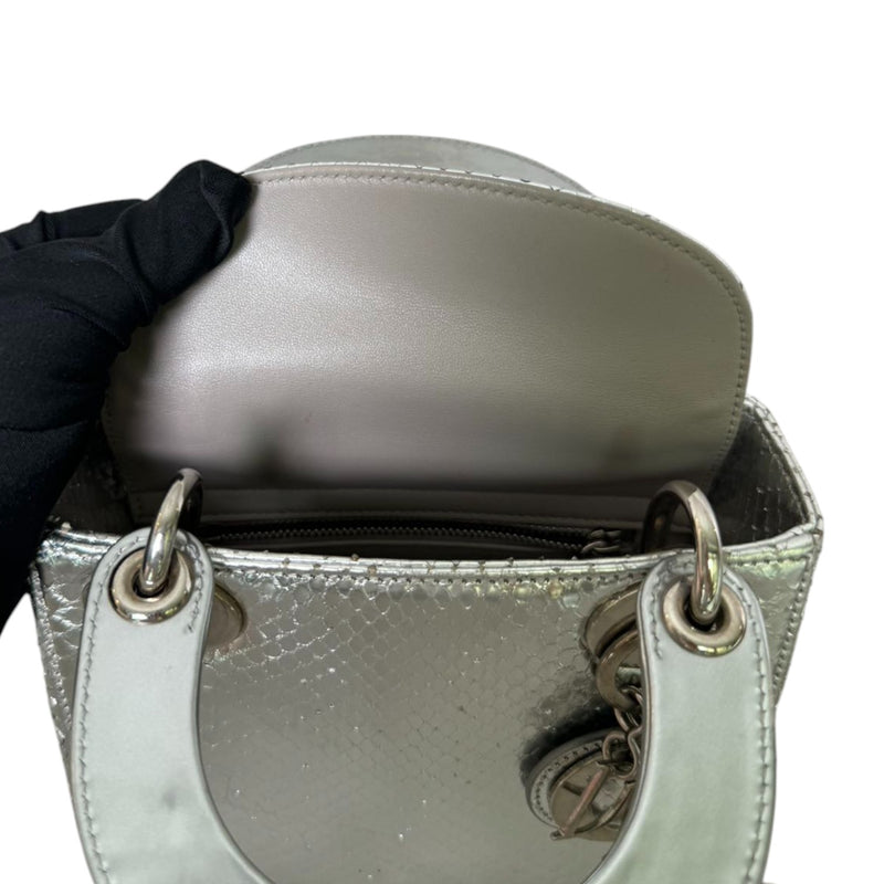 Lady Dior Mini Metallic Python Silver SHW