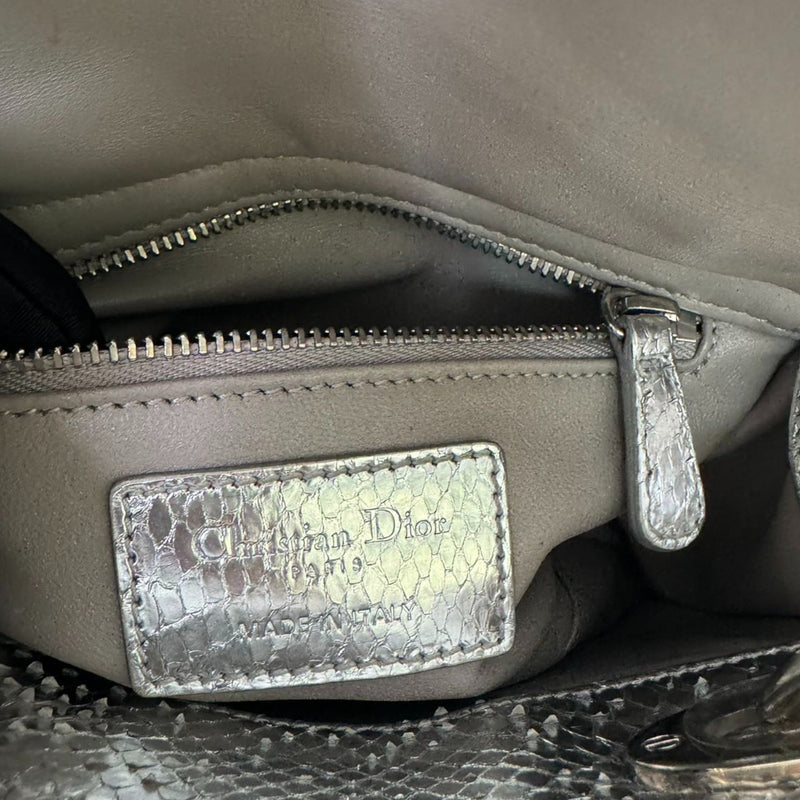 Lady Dior Mini Metallic Python Silver SHW