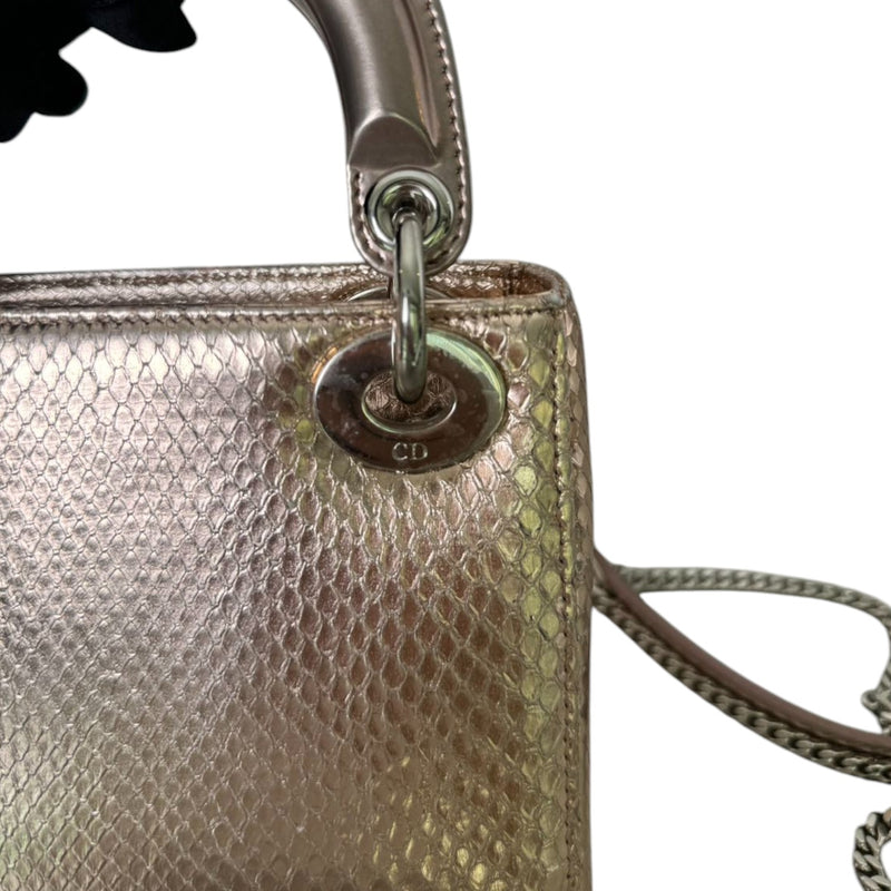 Lady Dior Mini Metallic Python Pink SHW