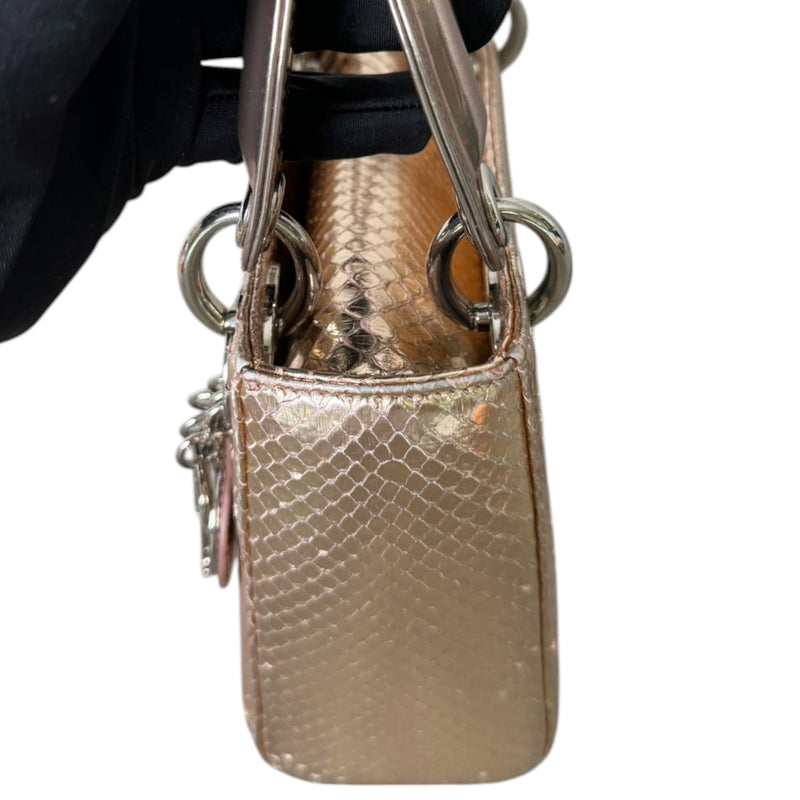 Lady Dior Mini Metallic Python Pink SHW