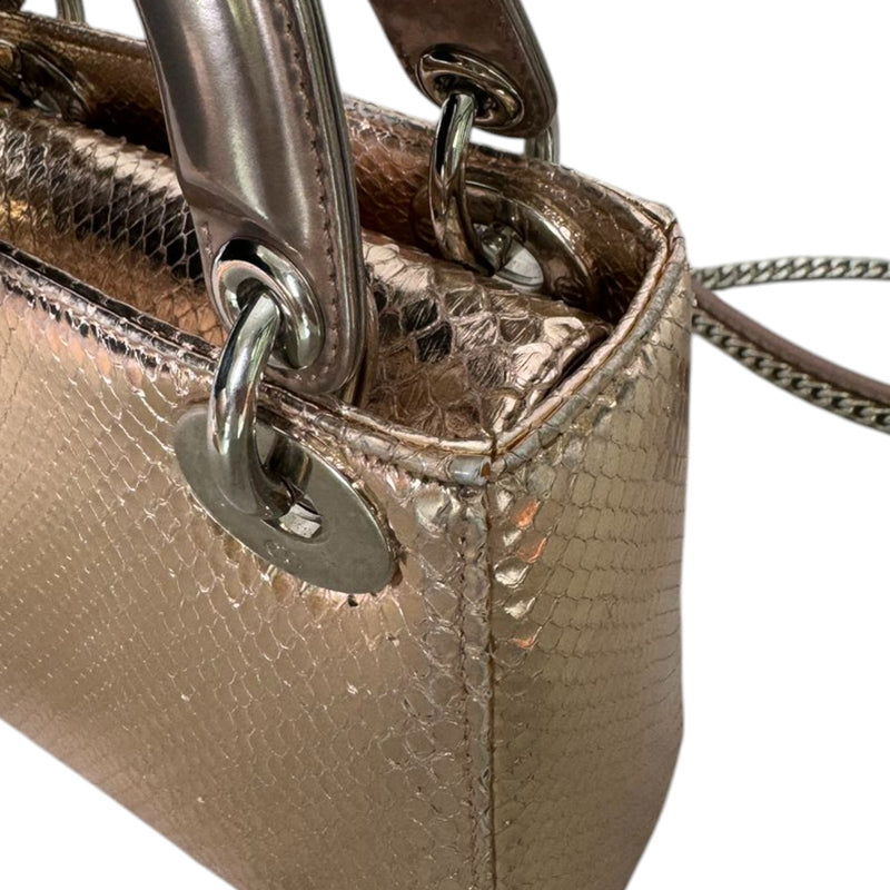 Lady Dior Mini Metallic Python Pink SHW