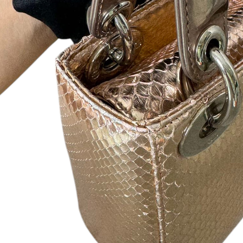 Lady Dior Mini Metallic Python Pink SHW