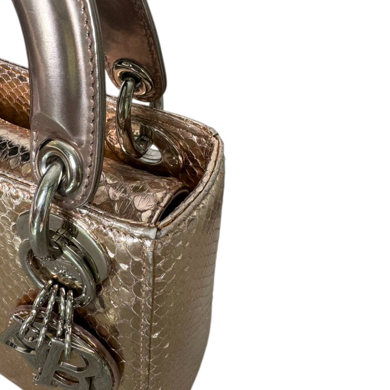 Lady Dior Mini Metallic Python Pink SHW