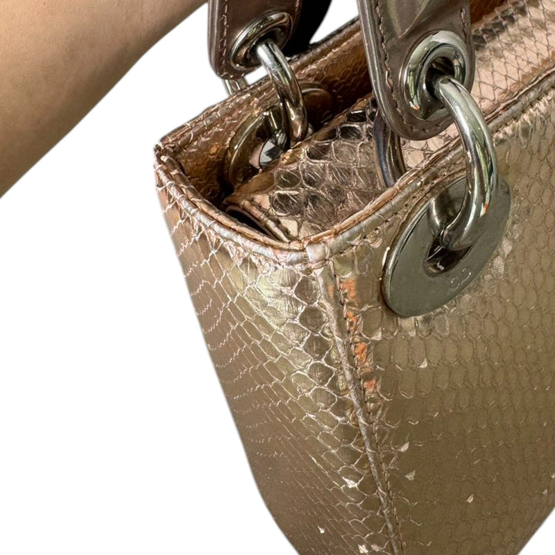 Lady Dior Mini Metallic Python Pink SHW