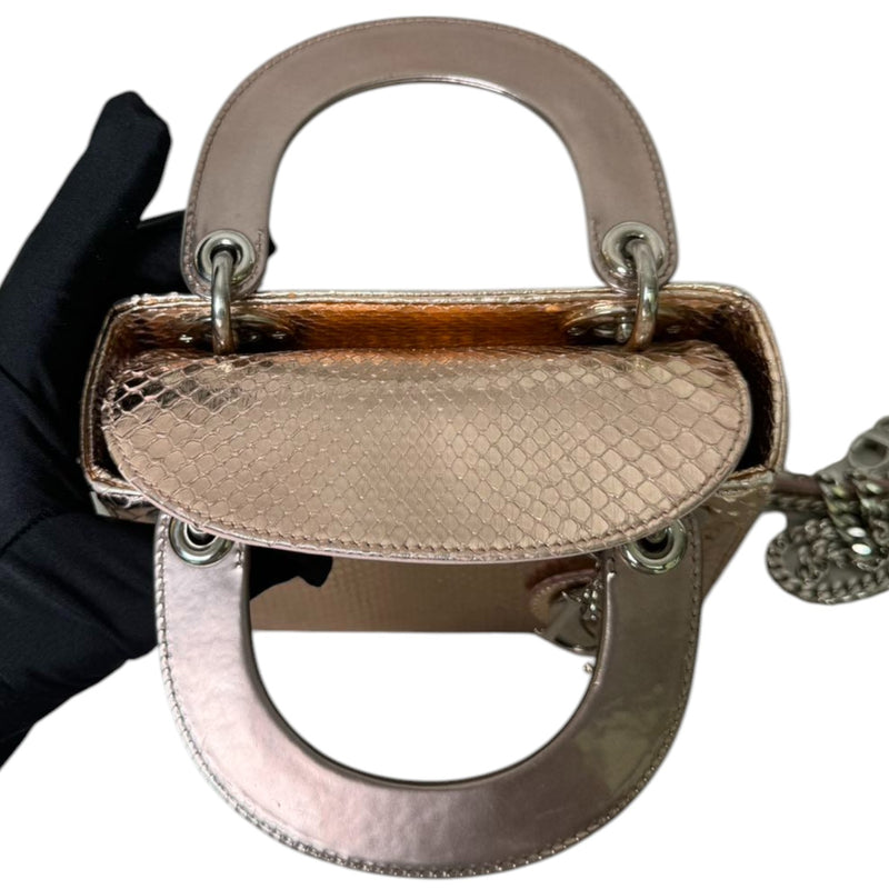 Lady Dior Mini Metallic Python Pink SHW