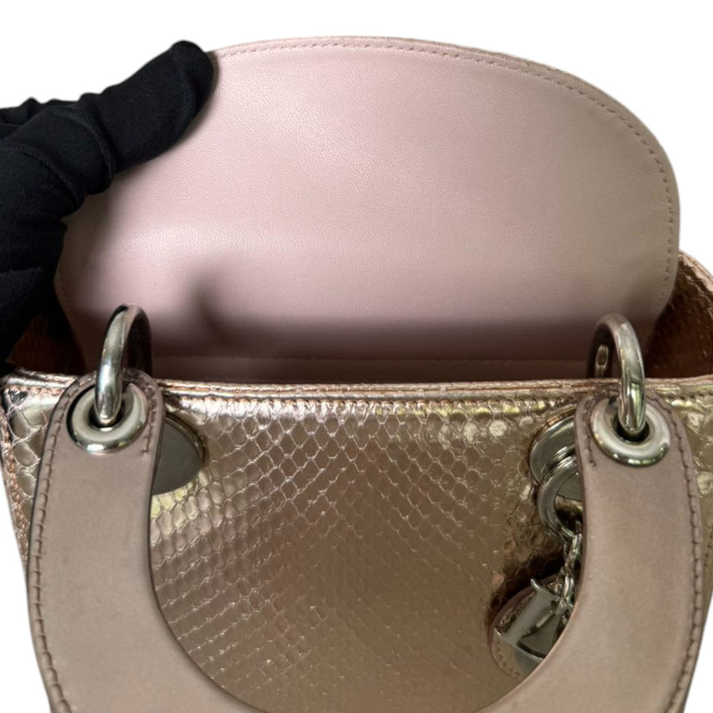 Lady Dior Mini Metallic Python Pink SHW