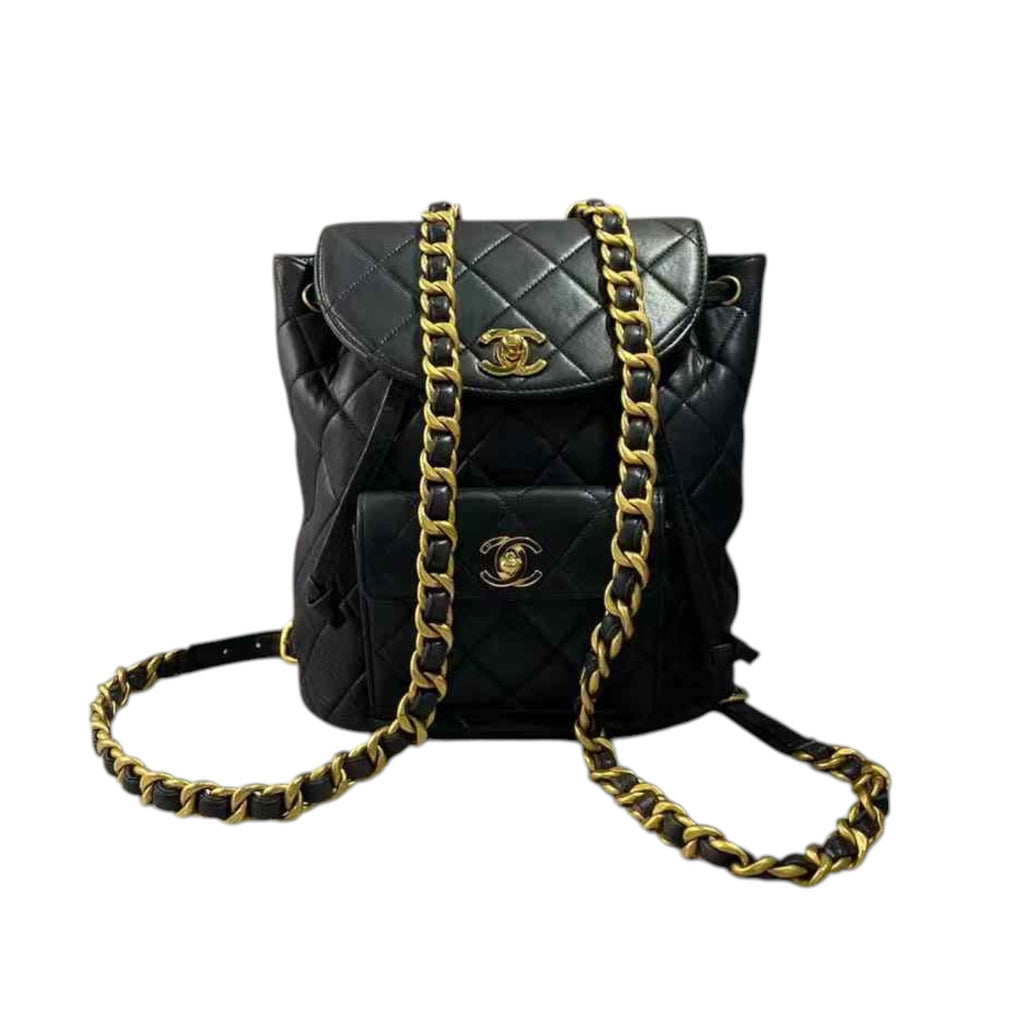 Vintage Duma Drawstring Backpack Large Lambskin Black GHW