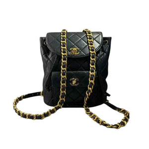 Vintage Duma Drawstring Backpack Large Lambskin Black GHW