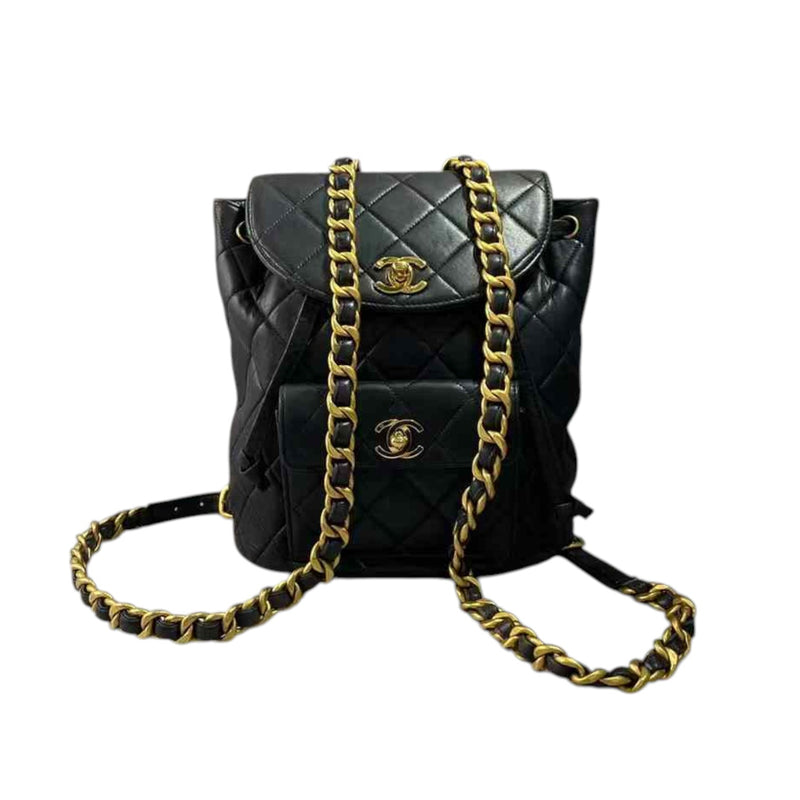 Vintage Duma Drawstring Backpack Large Lambskin Black GHW