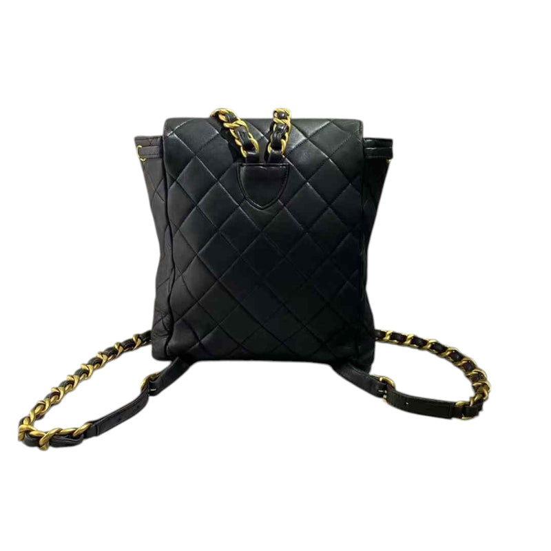 Vintage Duma Drawstring Backpack Large Lambskin Black GHW
