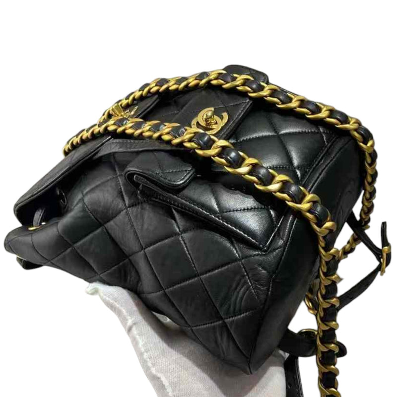 Vintage Duma Drawstring Backpack Large Lambskin Black GHW