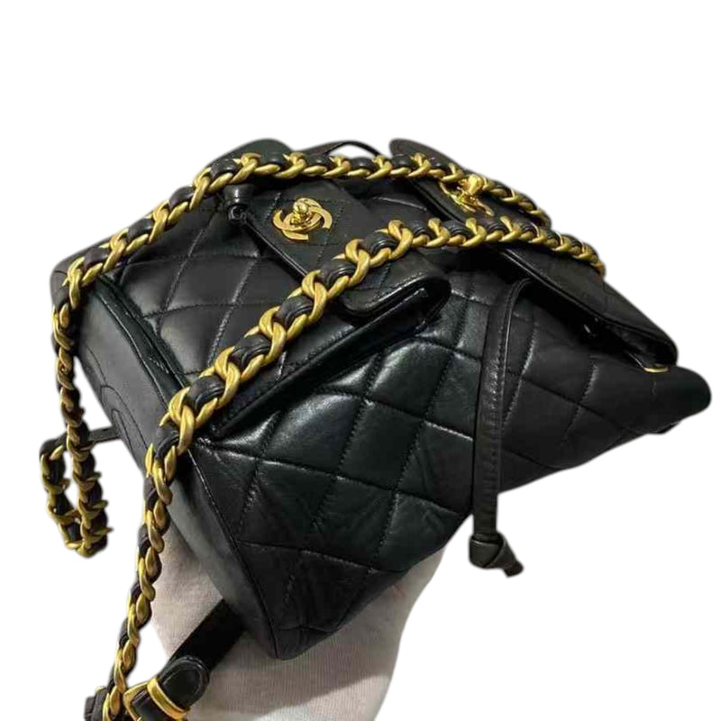 Vintage Duma Drawstring Backpack Large Lambskin Black GHW