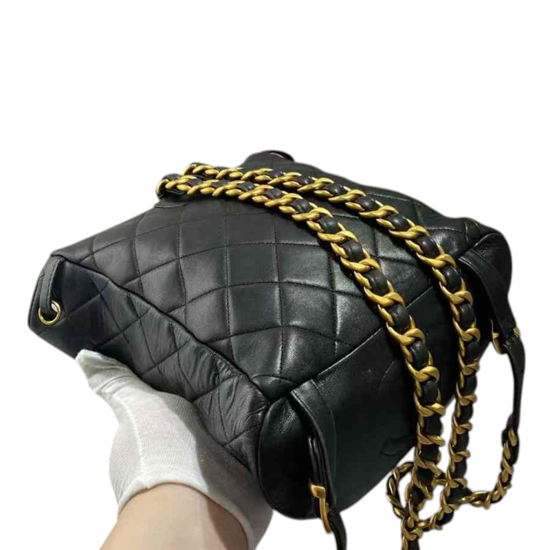 Vintage Duma Drawstring Backpack Large Lambskin Black GHW