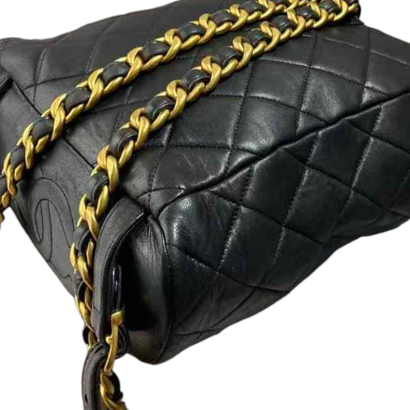 Vintage Duma Drawstring Backpack Large Lambskin Black GHW