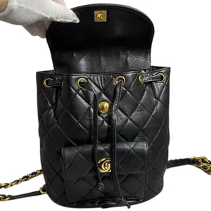 Vintage Duma Drawstring Backpack Large Lambskin Black GHW