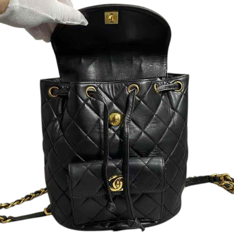 Vintage Duma Drawstring Backpack Large Lambskin Black GHW