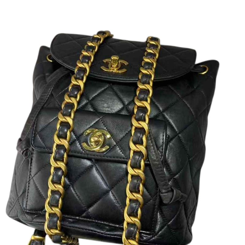 Vintage Duma Drawstring Backpack Large Lambskin Black GHW