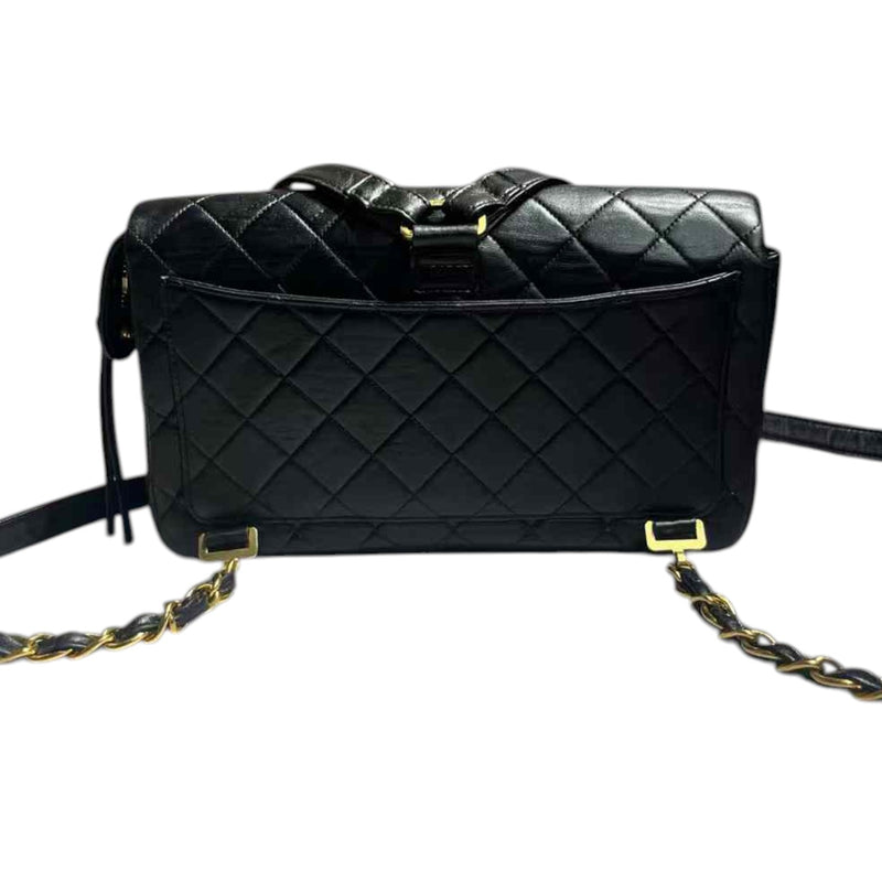 Vintage Flap Backpack Medium Lambskin Black GHW