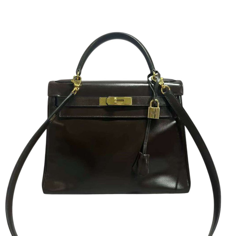 Vintage Kelly Retourne 28 Box Calfskin Chocolate GHW