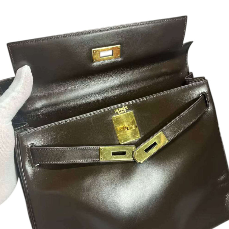 Vintage Kelly Retourne 28 Box Calfskin Chocolate GHW