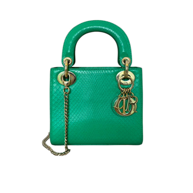 Lady Dior Mini Python Quilted Green GHW