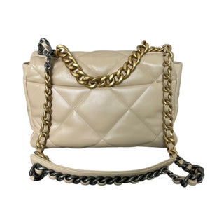 19 Flap Medium Lambskin Quilted Beige MHW