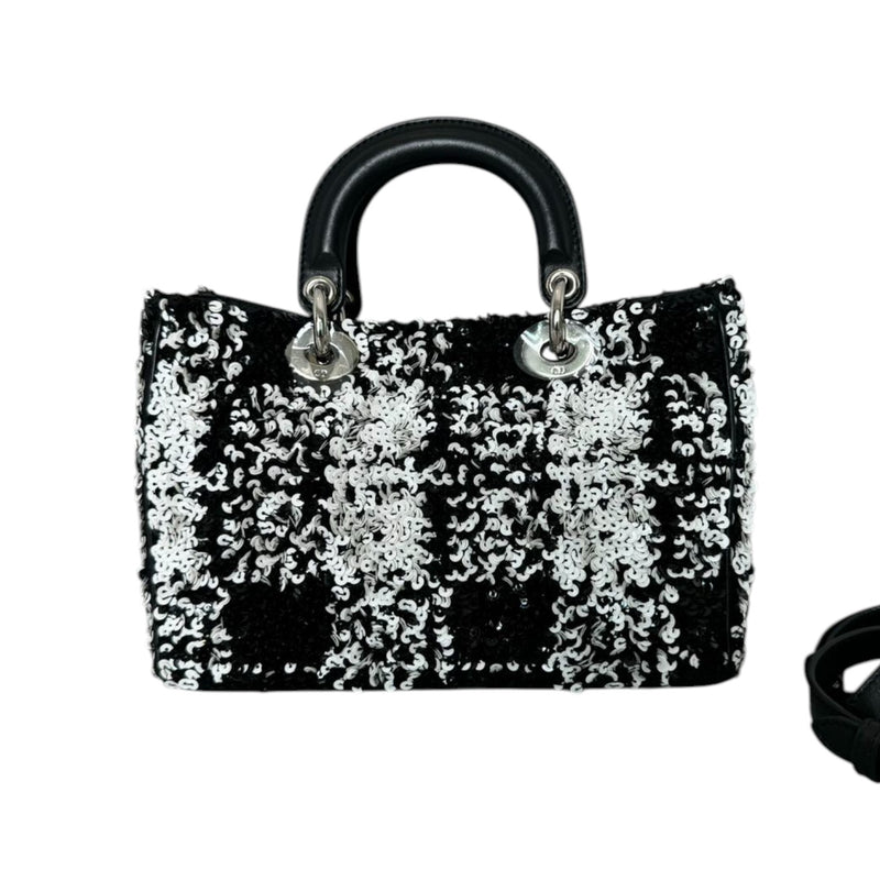 Lady Dior Medium Lambskin Sequin Embellished Black White SHW
