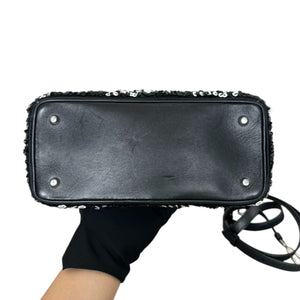 Lady Dior Medium Lambskin Sequin Embellished Black White SHW
