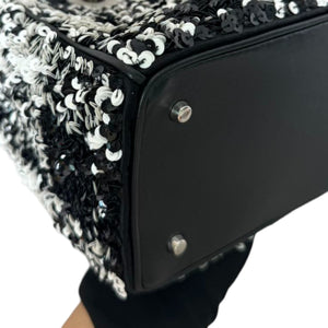 Lady Dior Medium Lambskin Sequin Embellished Black White SHW