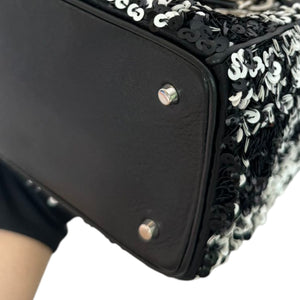 Lady Dior Medium Lambskin Sequin Embellished Black White SHW