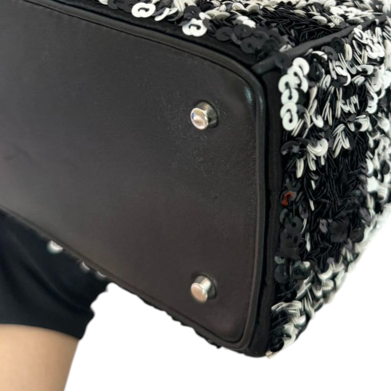 Lady Dior Medium Lambskin Sequin Embellished Black White SHW