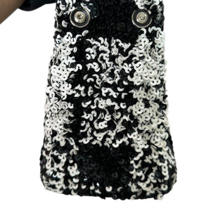 Lady Dior Medium Lambskin Sequin Embellished Black White SHW