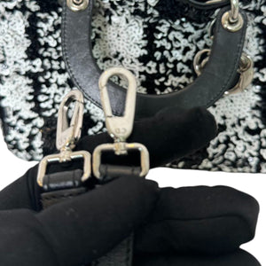 Lady Dior Medium Lambskin Sequin Embellished Black White SHW