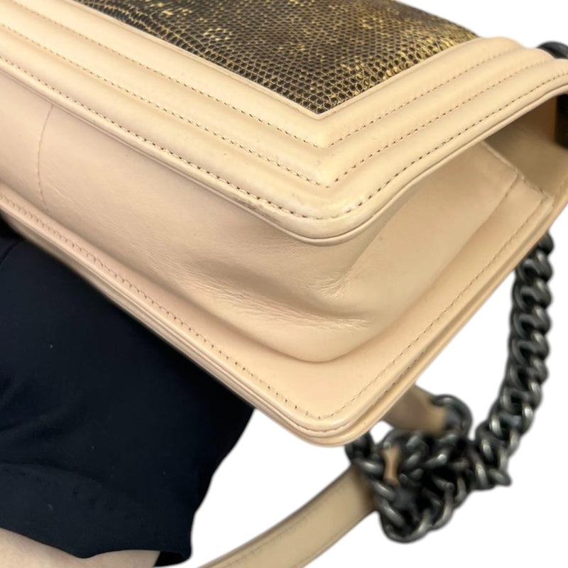 LeBoy Flap Small Calfskin Lizard Nude Beige RHW