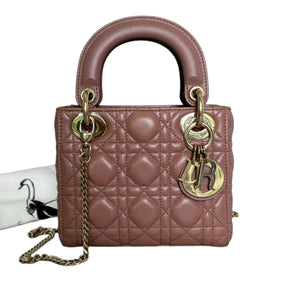 Lady Dior Mini Lambskin Cannage Beige GHW